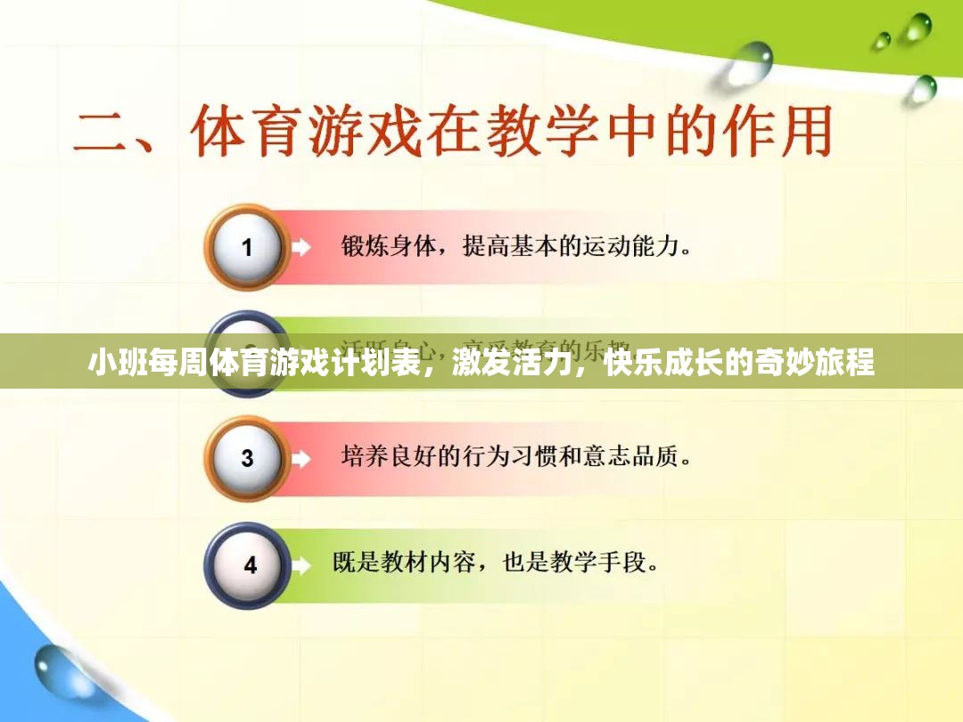 小班每周體育游戲計劃表，激發(fā)活力，快樂成長的奇妙旅程