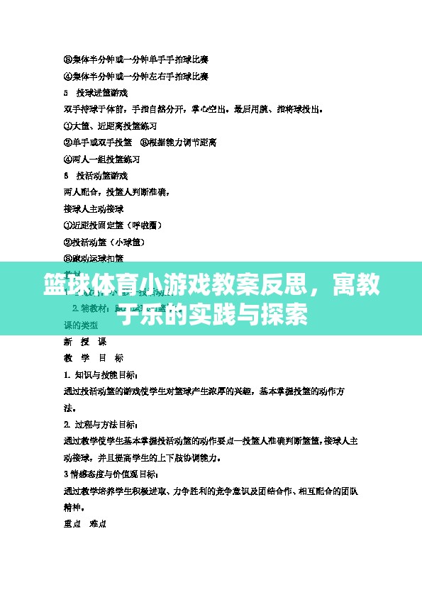 籃球體育小游戲教案反思，寓教于樂的實踐與探索